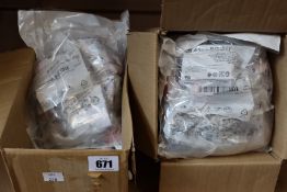 Five packets of Allen-Bradley 40mm panel mount twist to release emergency buttons (ten items per