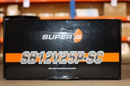 A boxed as new Super B Andrena 12V25Ah lithium battery.