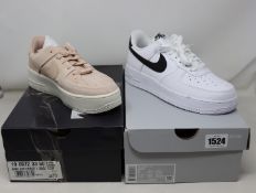 Two pairs of as new Nike trainers; Air Force 1 Sage Low (UK 4.5) and Air Force 1 '07 (UK 5.5).