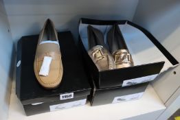 Two pairs of as new Jones Bootmakers Goldhawk loafers (UK 5, 6) and a pair of Glendale loafers (UK