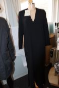An as new Mark Kenly Domino Tan Demetra long V-neck dress with buttoning in black (Size 42).