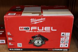 A boxed Milwaukee M18 CCS55-0 M18 18V Cordless Circular Saw.