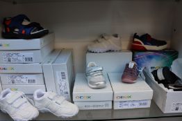 Ten pairs of children's/infants Geox footwear.