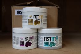 Eleven tubs of Fist It water based anal lubricants to include numbing, anal relaxing and submerge (