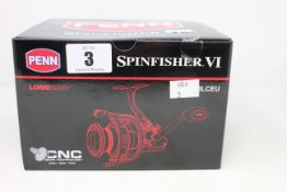 A boxed as new Penn Spinfisher VI 6500 long cast fishing reel.