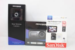 A NextBase 522GW Dash Cam, a NextBase S2RWC Dashcam and a SanDisk High Endurance MicroADXC Card with