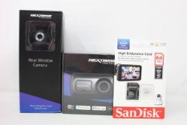 A NextBase 522GW Dash Cam, a NextBase S2RWC Dashcam and a SanDisk High Endurance MicroADXC Card with
