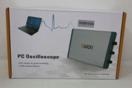 A boxed as new Owon VDS6102A PC Oscilloscope.