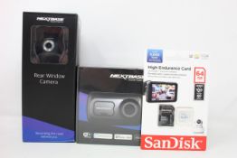 A NextBase 522GW Dash Cam, a NextBase S2RWC Dashcam and a SanDisk High Endurance MicroADXC Card with
