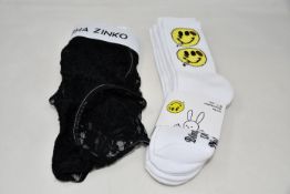 Three packs of as new Natasha Zinko x Duo Ltd Smiles socks (3 pairs per pack - RRP £22 each),
