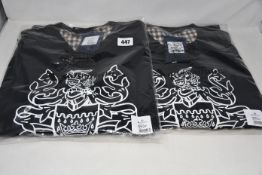 Two as new Aquascutum large crest crew neck black sweatshirts (L - RRP £80 each).