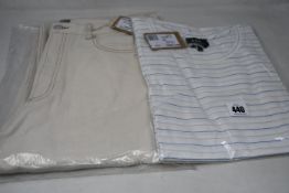 A pair of as new A.P.C. Martin jeans (Size 33 - RRP £95) and two women's A.P.C. Sallie T-shirts (