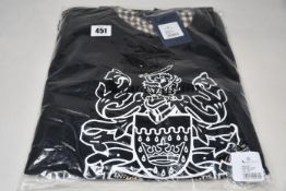 Two as new Aquascutum large crest crew neck black sweatshirts (XXL - RRP £80 each).