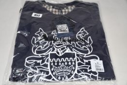 Two as new Aquascutum large crest crew neck navy sweatshirts (M - RRP £80 each).