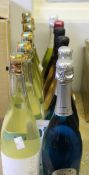 Twelve bottles of assorted sparkling wines; six LA Brewery English Rose, two Saraceni Blumond, two