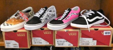 A pair of as new Vans Era trainers (UK 6.5), a pair of as new Vans Cruze CC trainers (UK 5) and