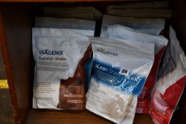 Ten Isagenix Isalean shake flavours: strawberry, chocolate and vanilla (826g a bag).
