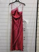 An as new Galvan London satin faceted cocktail dress in Raspberry (36).