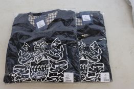 Two as new Aquascutum large crest crew neck navy sweatshirts (M - RRP £80 each).