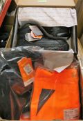Assorted as new work wear to include Tranemo trousers (UK 40), Aqua soft shell fleece in orange (