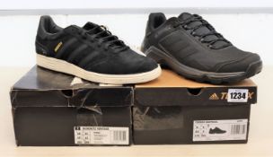 Two pairs of as new Adidas trainers; Busenitz Vintage (UK 12) and Terrex Eastrail (UK 9).