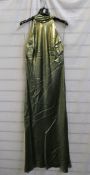 An as new Galvan London metallic silk Moonlight Sienna dress in Matcha (40).