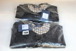Two as new Aquascutum large crest crew neck black sweatshirts (XL - RRP £80 each).