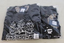 Two as new Aquascutum large crest crew neck black sweatshirts (L - RRP £80 each).