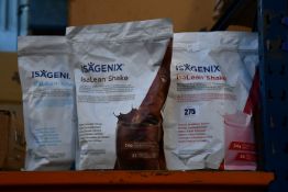 Eleven Isagenix Isalean shake flavours: strawberry, chocolate and vanilla (826g a bag).