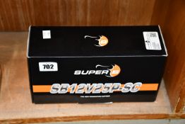 A boxed as new Super B Andrena 12V25Ah lithium battery.