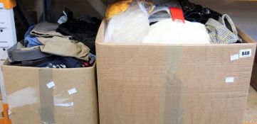 Two boxes of assorted as new clothing and related items.