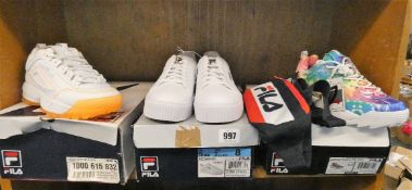 Three pairs of as new Fila trainers; women’s Disruptor II Tie Dye (UK 4), women’s Redmond (EU 42)