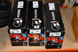 Three pairs of as new SFR Stomper (SFR068) Adjustable Roller Skates in blue and red (EU 28-32,