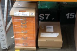 An as new Bisley eight Drawer Filing Cabinet with plinth in orange.