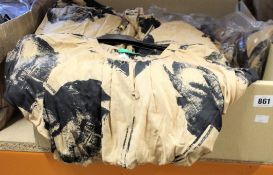 Four items of as new United Colours of Benetton clothing; three beige dresses with print design (2 x