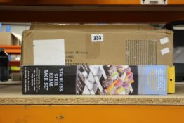 Eight Steven Raichlen Stainless Steel Kebab Rack Sets (With 6 stainless steel skewers).