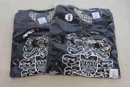 Two as new Aquascutum large crest crew neck black sweatshirts (XXL - RRP £80 each).