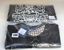Two as new Aquascutum large crest crew neck black sweatshirts (L - RRP £80 each).
