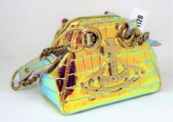 An as new Vivienne Westwood Archive ORB Yasmine Iridescent/Brass laminated leather handbag.