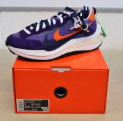 A pair of as new Nike Vaporwaffle Sacai in dark iris/campfire orange with verification tag (UK 8).