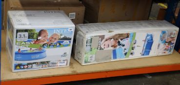 An as new Intex Easy Set 3.1m inflatable pool and a pre-owned Intex 3.0m rectangular frame set
