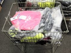 A basket of as new Asics sports wear to include tops, shorts, bottoms and related items (