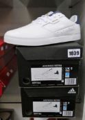 Two pairs of men's boxed as new Adidas Adicross Retro Golf Shoes in white (UK 9).
