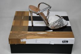 A pair of as new Aquazzura tequila sandal 105 silver heels (Size 37.5) (RRP £895).