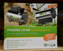 A boxed as new Bio Green Phoenix 2.8Kw electric greenhouse heater.