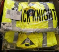 Three as new Black Knight Geriant fluorescent work coats (L) and a quantity of tabards.