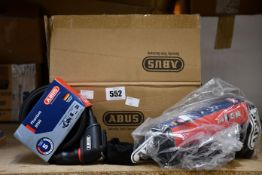 Five as new Abus Phantom 8950 cable locks, an as new Abus Steel-O-Chain 9808 chain lock and an as