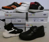 A pair of kids as new Geox Bubblex shoes (UK 10), a pair of kids as new Geox Pavel shoes (UK 4), a