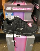Three pairs of as new boxed black Skechers Sport with memory foam (3 x UK 4).