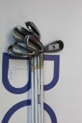 Seven women's pre-owned Cobra F-Max one length iron golf clubs (All Right-handed).